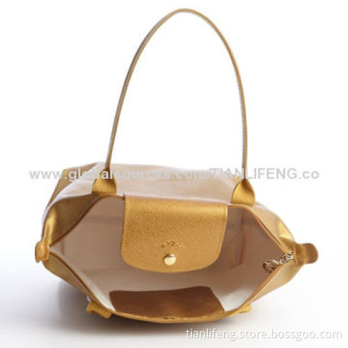 Gold Logo Printed Top Handle Medium Tote Bag, Measures 15 x 10 x 6-inch